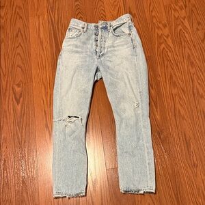 barely worn Agolde Light Wash Slim Straight Jeans with Knee Rip